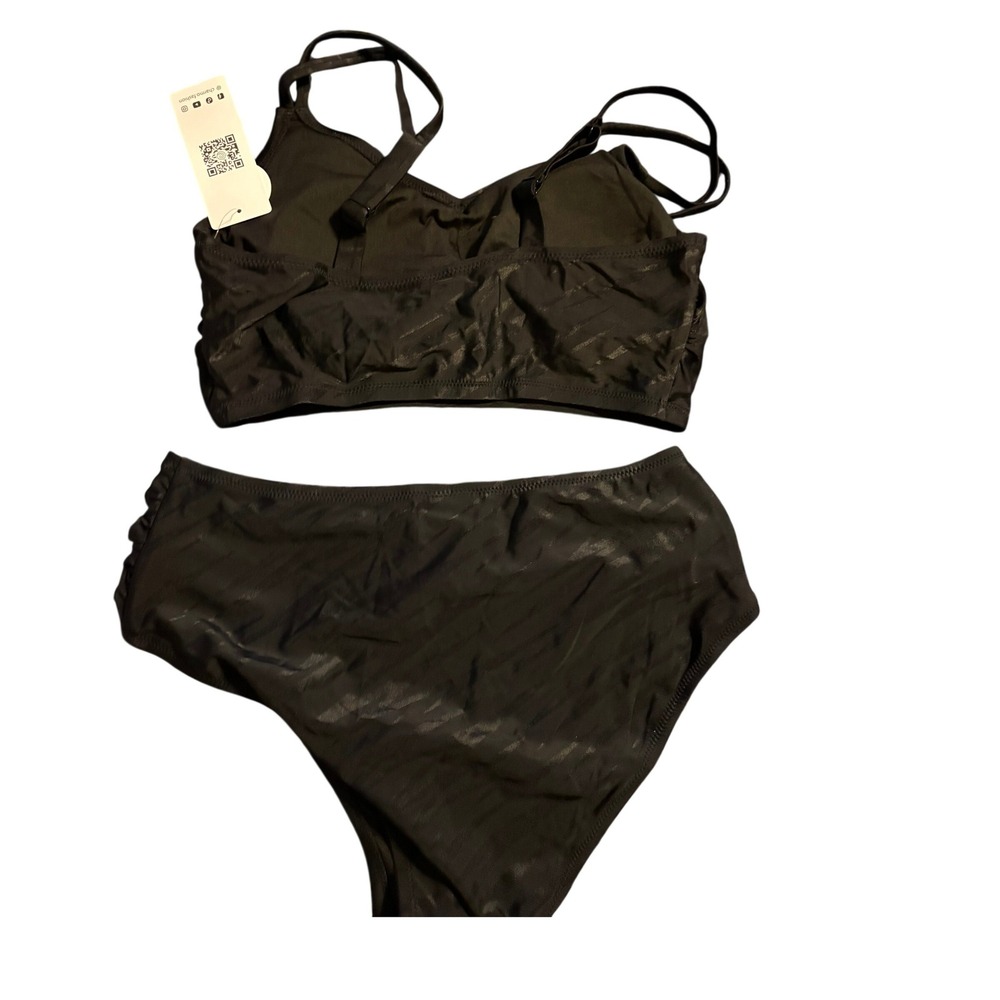 NWT Charmo‎ Black High Waisted Bikini Set Two Piece Swimsuit Zebra Stripe Small